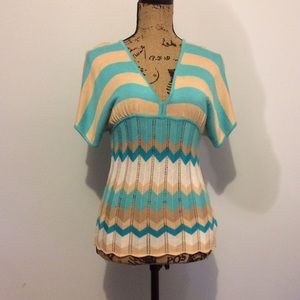 BeBe Xs summer stripe open back crochet knit top